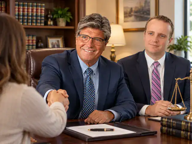 Attorney and client shaking hands in the firm’s office